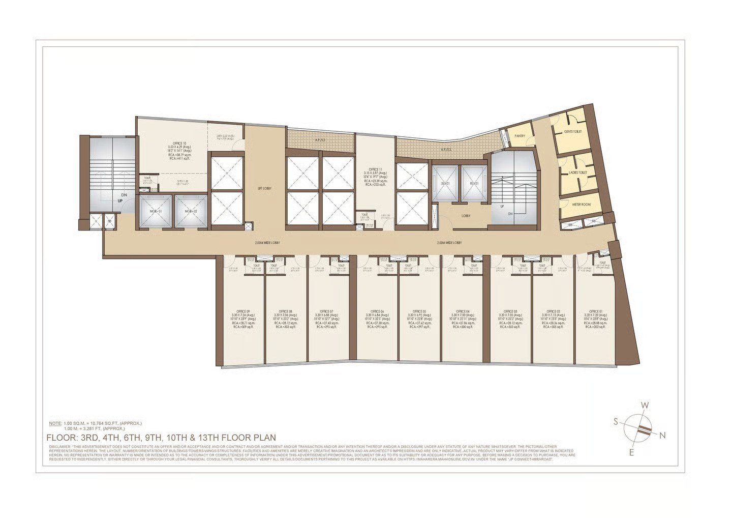 JP Connect Mira Road East floor plan for 3rd, 4th, 6th, 9th, 10th and 13th floor