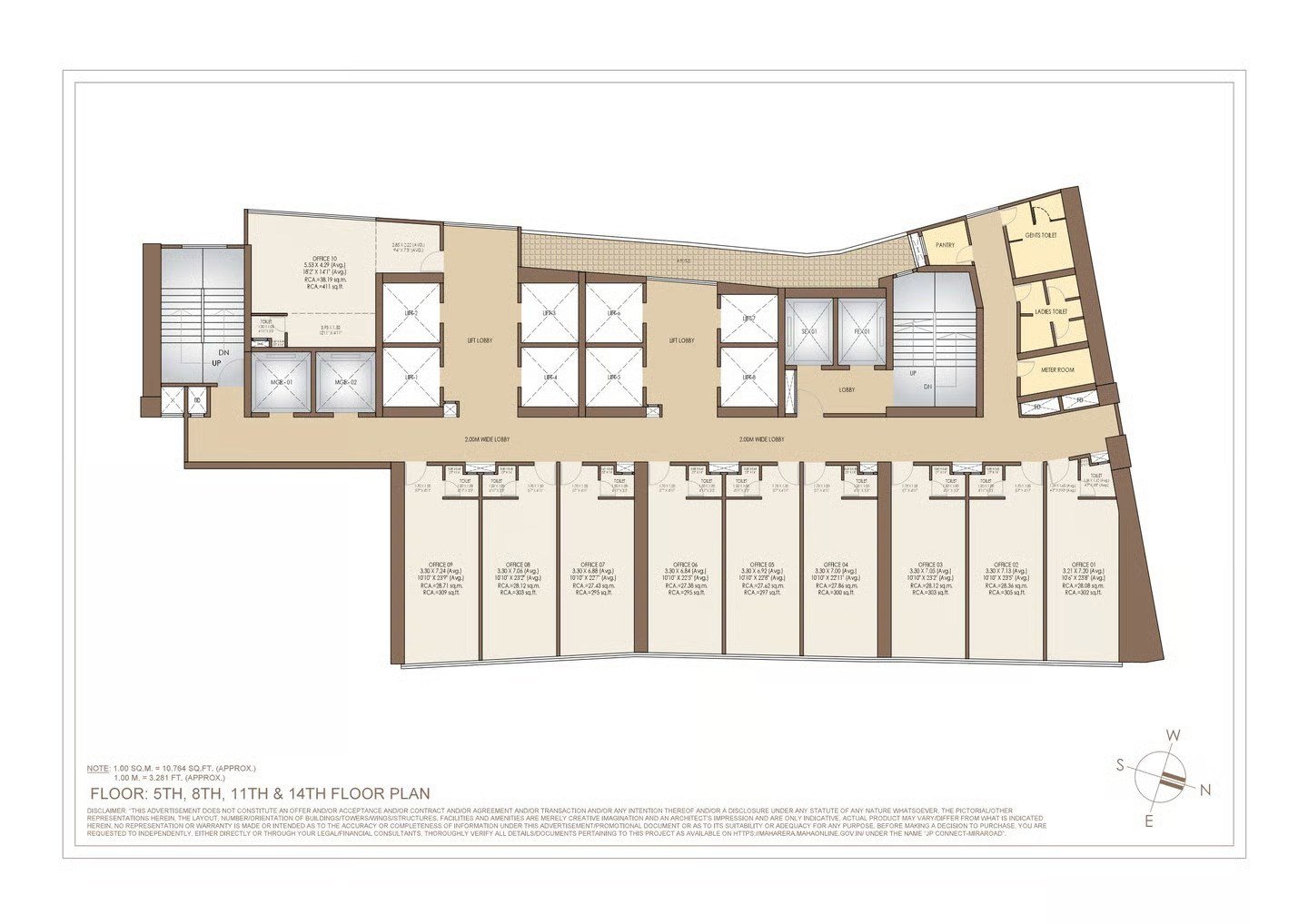 JP Connect Mira Road East floor plan for 5th, 8th, 11th and 14th floor