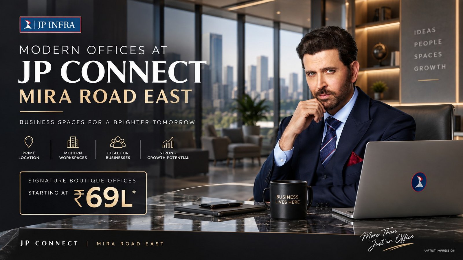 Modern offices at JP Connect Mira Road East — signature boutique offices by JP Infra, starting at ₹69 Lakhs*